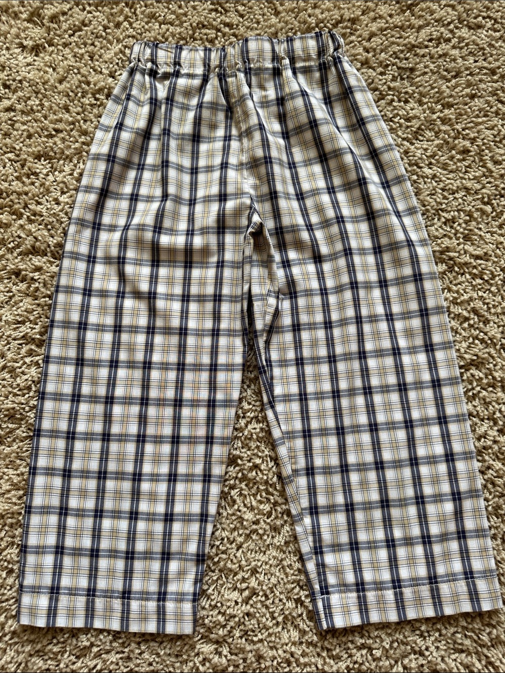 Kids Plaid Elastic-Waist Pants in Navy and Cream